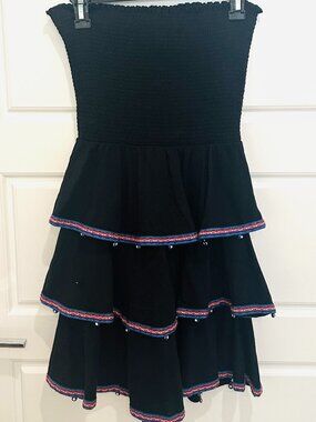 PITUSA BLACK TIERED BEADED STRAPLESS DRESS MEDIUM/SMALL